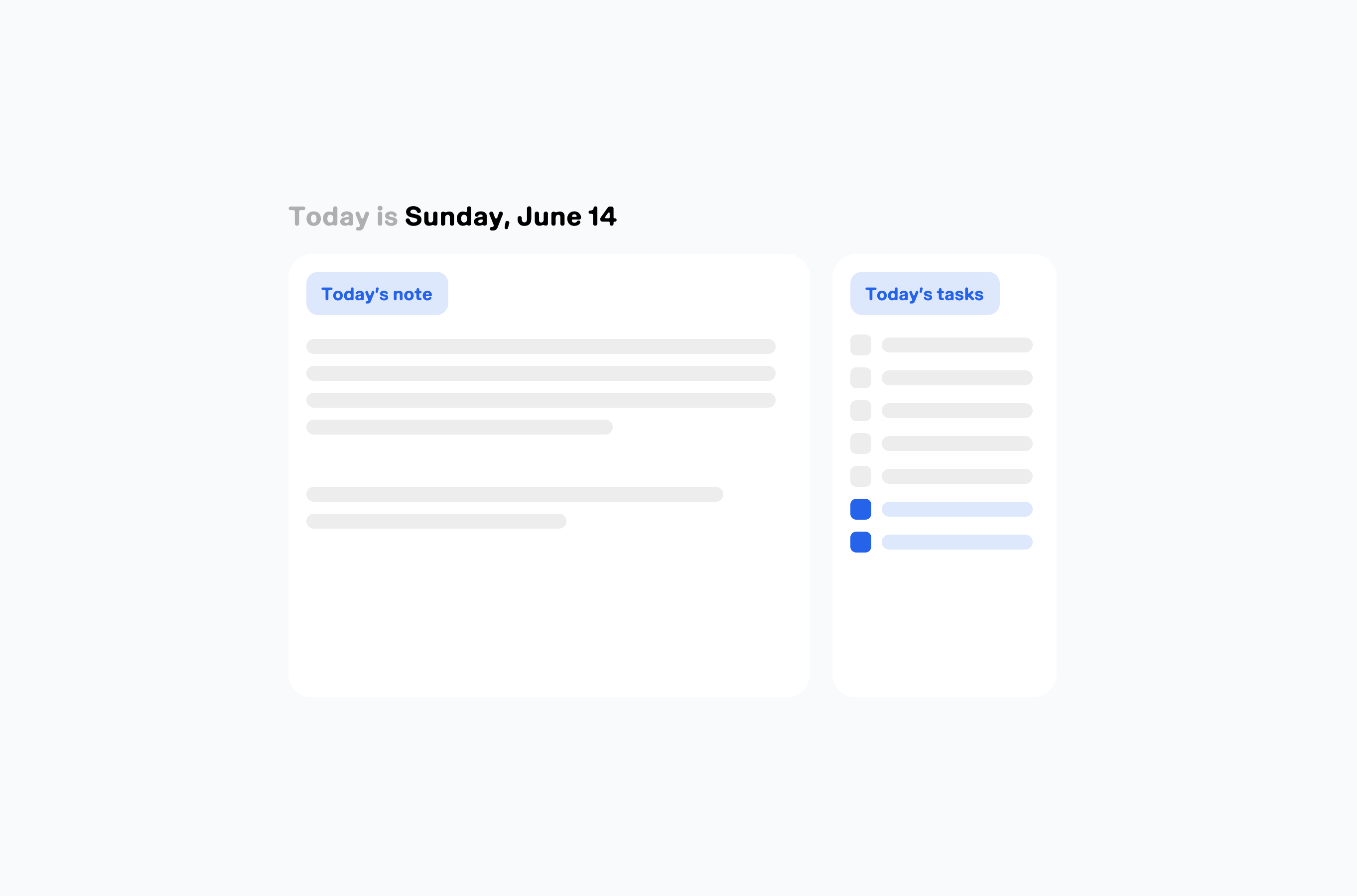 Today's note and Today's tasks side by side, the two panels that make up the droplist daily view.